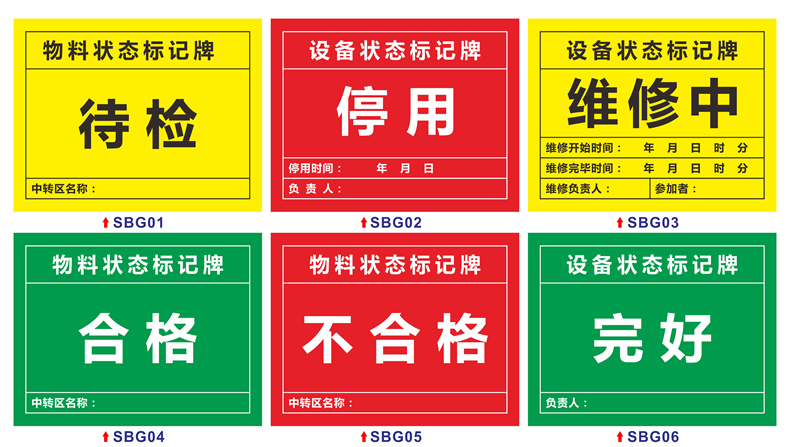 机械设备状态标识牌完好维修中待验合格不合格已清洁物料状态标记牌