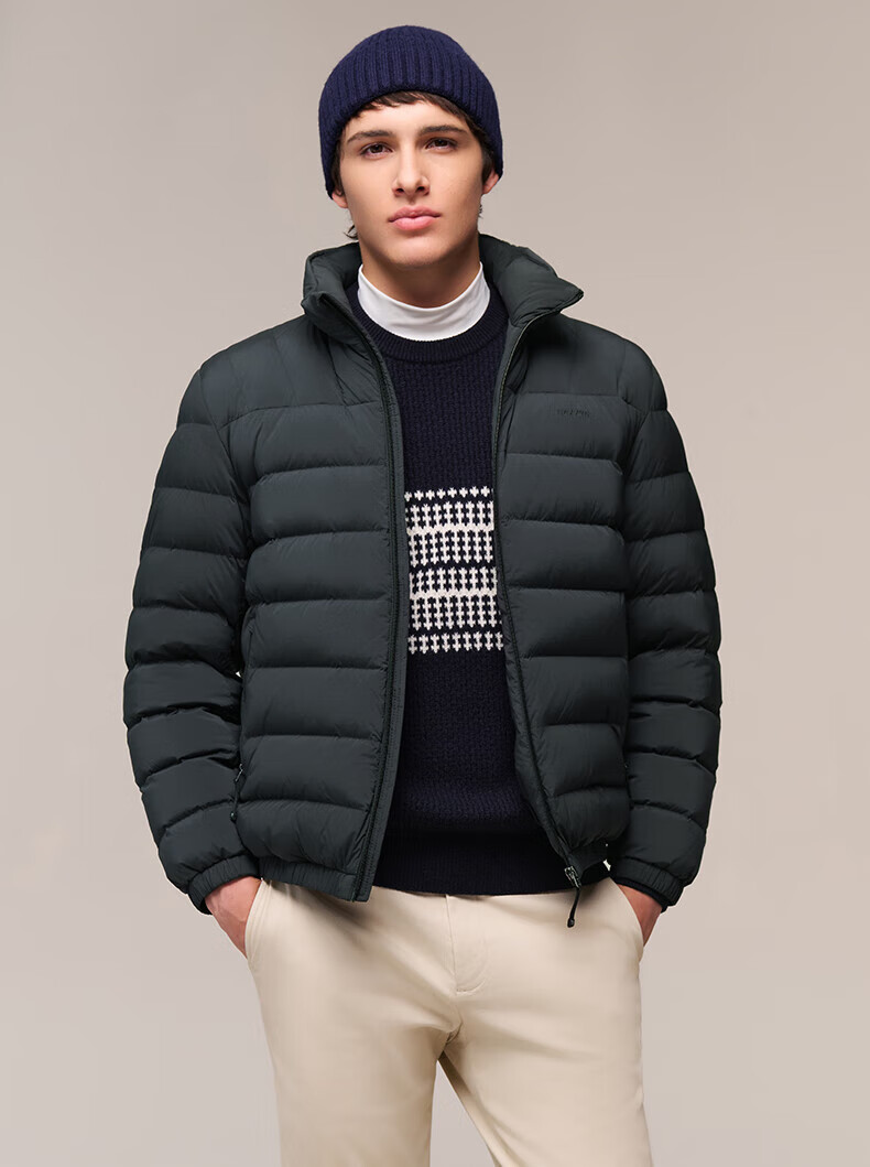 HAZZYS Men's Winter Goose Down Jacket Simple Casual Stand Collar Coat ASFZU0CDX09 2
