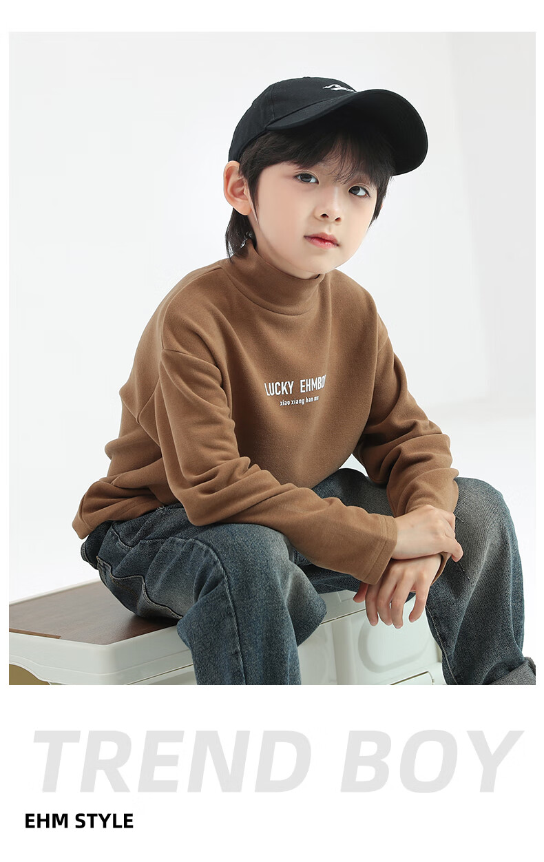 Little Elephant Ham Boys' Base Layer Shirt Autumn Winter Children's Innerwear Half Turtleneck New Boys' Trendy White 150 cm 11