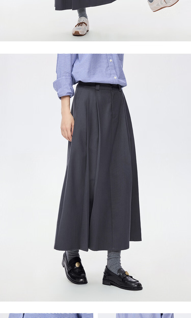 Giordano Grey Pleated Skirt Women's Autumn Winter Draped Brushed A-Line Midi Skirt 05465681 10