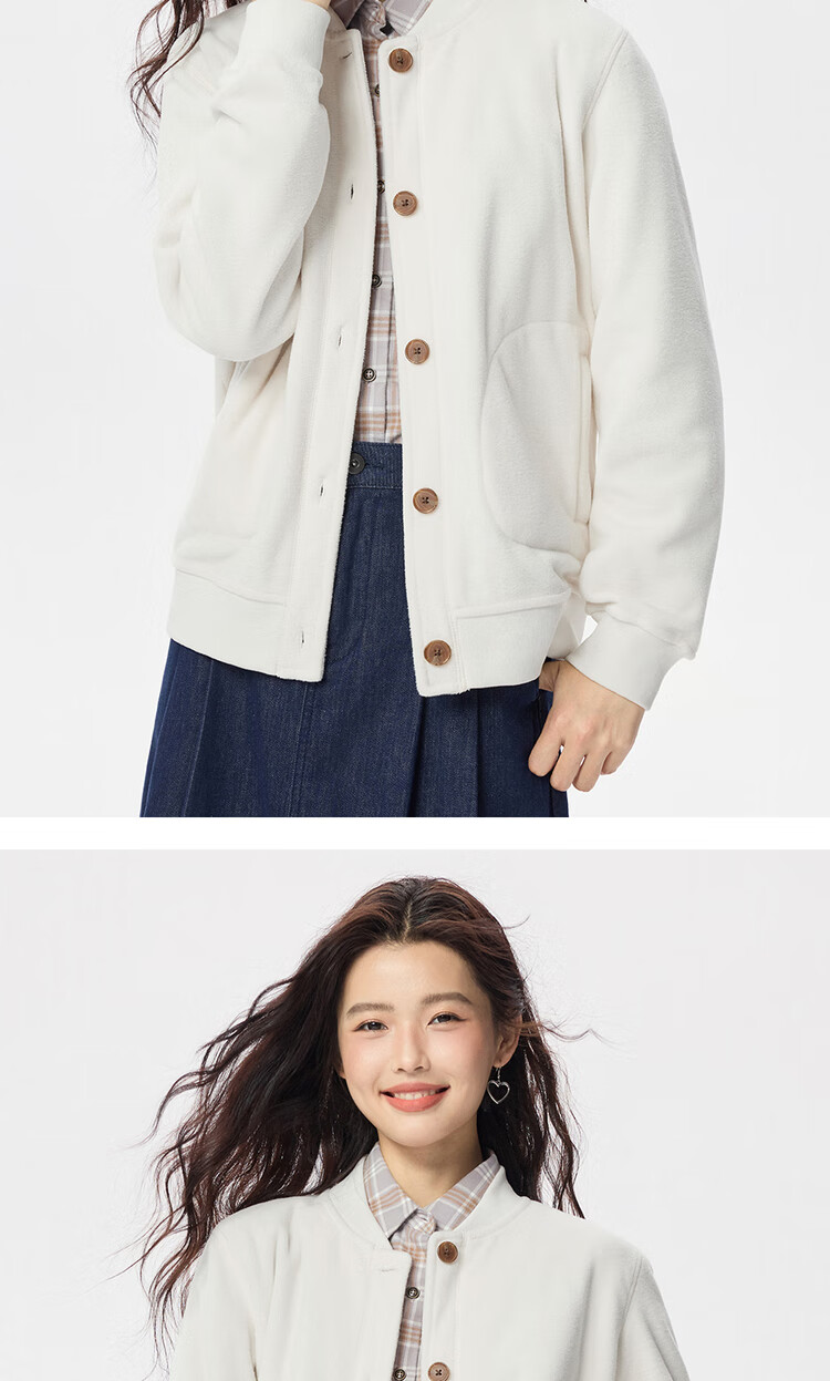Giordano Women's Fleece Baseball Jacket Autumn Winter Casual Fleece Collar Coat 13375784 13