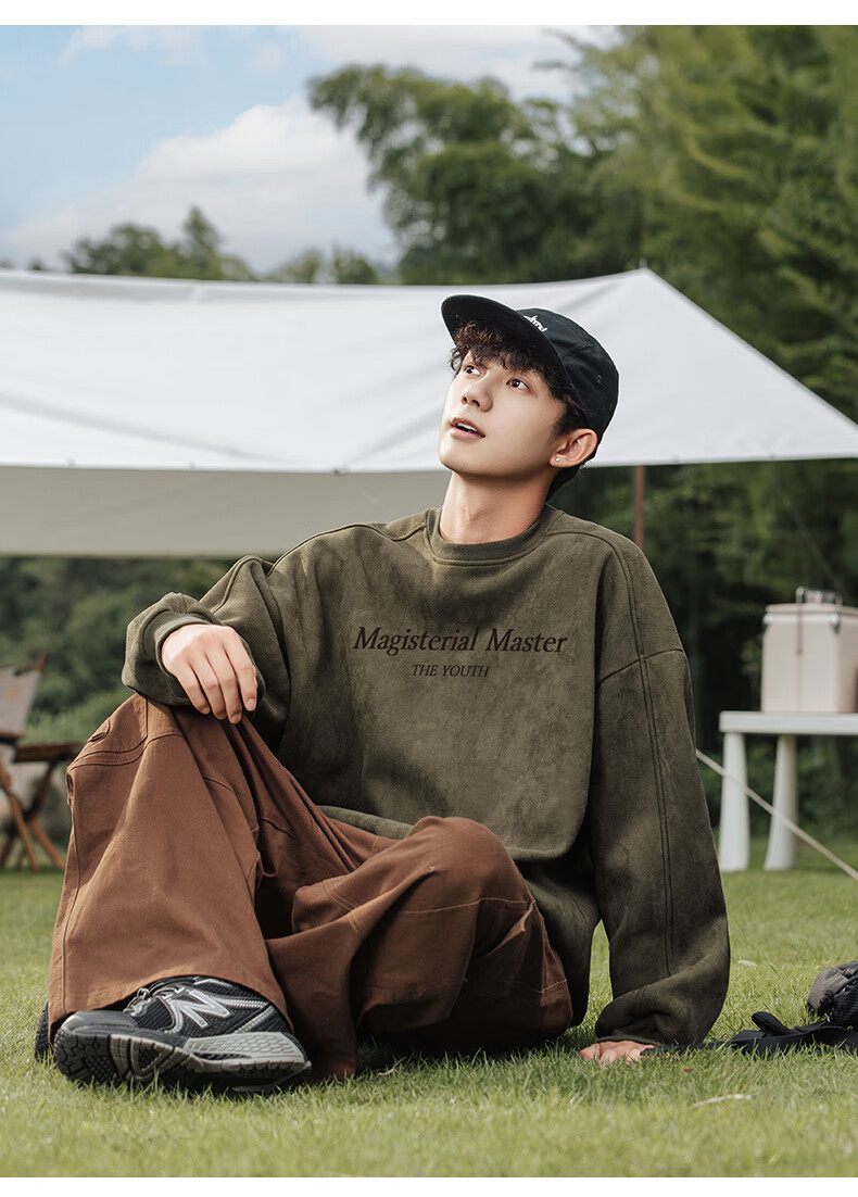 WOOD SOON Men's Vintage American Style Loose Fit Pullover Sweatshirt Autumn Winter Heavyweight Casual Top 8