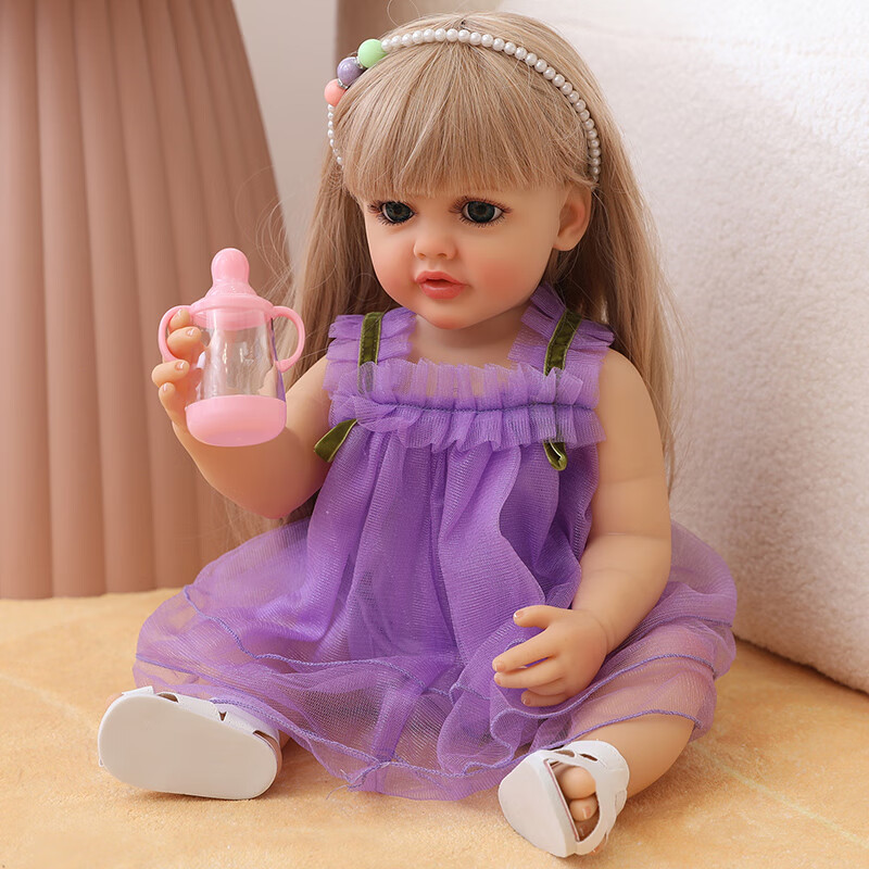 迷你重生娃娃婴儿软胶硅胶可洗澡全胶洋娃娃儿童女孩npk55cm 小柠檬