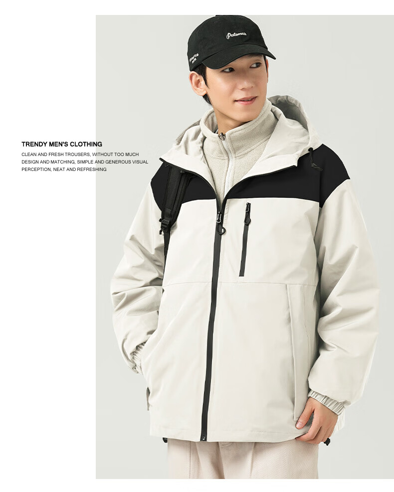 WOOD SOON 3-in-1 Cotton Padded Jacket Unisex Autumn Winter Thickened Fleece Windproof Warm Stand Collar Coat 23