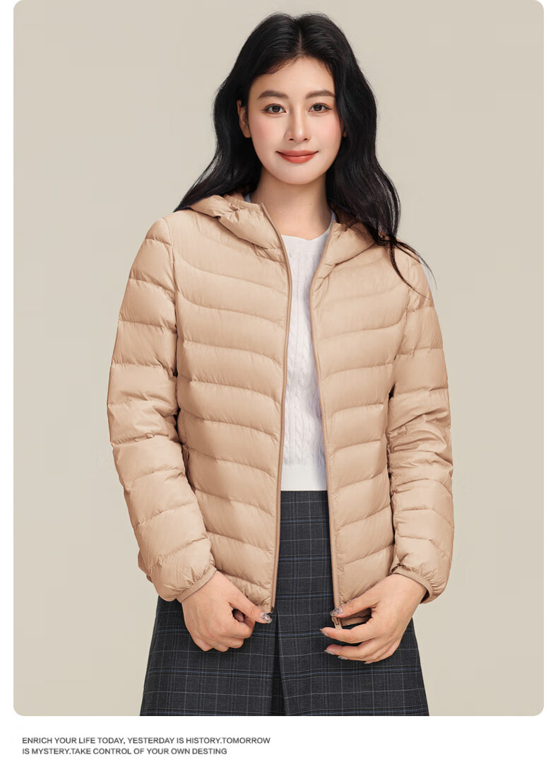 YAYA Lightweight Women's Down Jacket Warm Fashion Slim Short Duck Down Autumn Winter Hooded Lightweight Coat 23