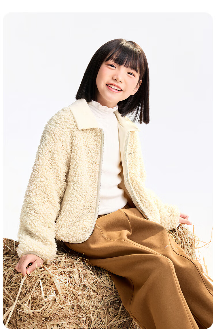 Annil Kids Girls Knit Fleece Short Jacket 2025 Autumn New Jimmy Apricot 120 2