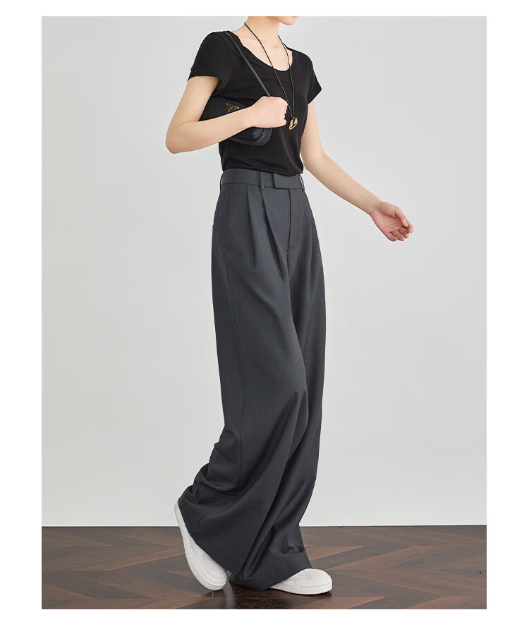 FAESSLIN [A4 Waist-Killing] Dark Gray High-Waisted Dress Pants for Women, 2026 Summer Thin Style, Elegant Draping Casual Wide-Leg Trousers for Wome 29