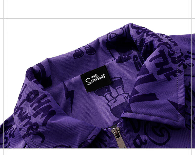 THE SIMPSONS Casual Loose Printed Polo Collar Trendy Unisex Jacket Purple Regular 2XL 12