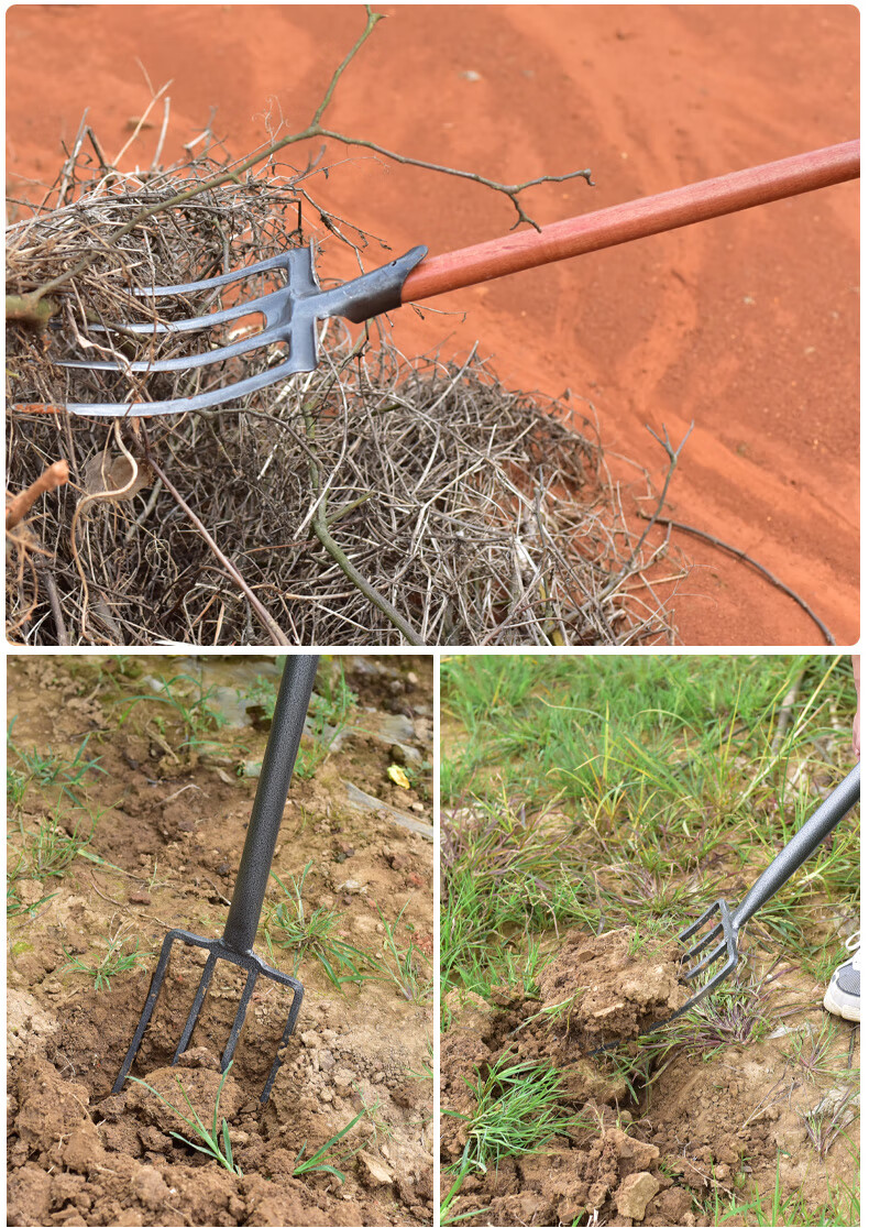 倘沭湾 翻地神器省力钢叉农用工具铁叉子户外全钢四齿草叉翻土四股叉