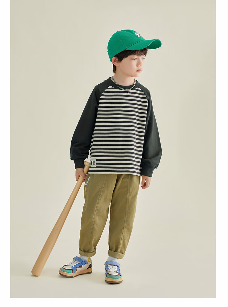 Duoduo Boys' Sweatshirt 2026 Spring Autumn Kids Waffle Stitch Raglan Sleeve Simple Versatile Top for Older Children 18