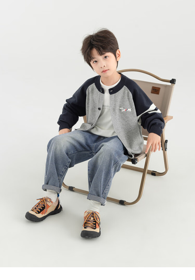 Duoduo Boys Cardigan Spring Autumn Layering Round Neck Sweater Children's 2026 New Cartoon Dog Colorblock Knit Top 14