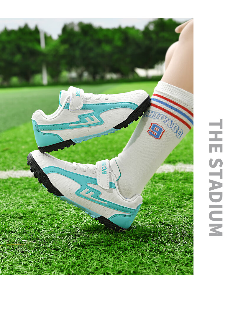 Huili Soccer Shoes with TF Turf Studs, Velcro, And No Laces for Men, Women, And Children, Suitable for School And Grass Fields, Model 595, Navy Blue, Size 31 17