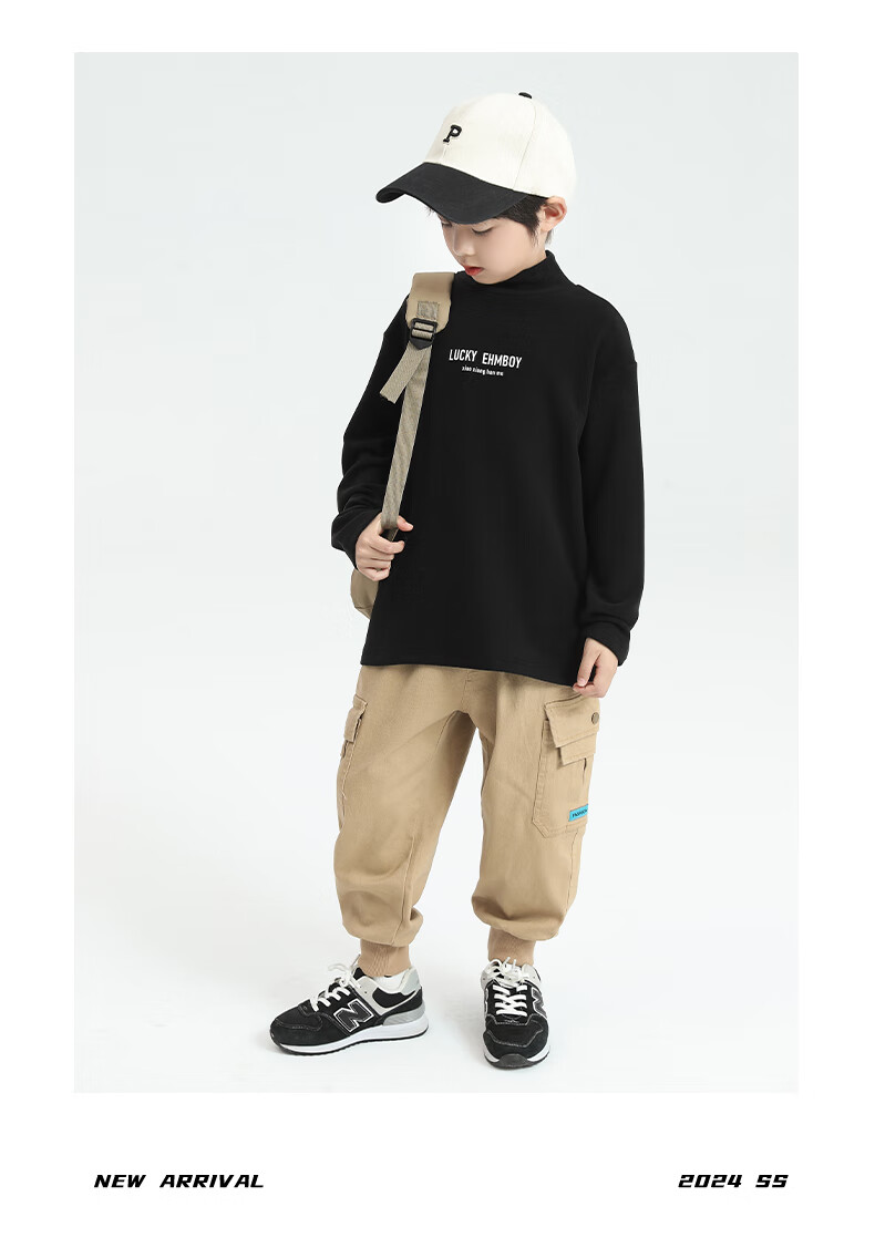 Little Elephant Ham Boys' Base Layer Shirt Autumn Winter Children's Innerwear Half Turtleneck New Boys' Trendy White 150 cm 18