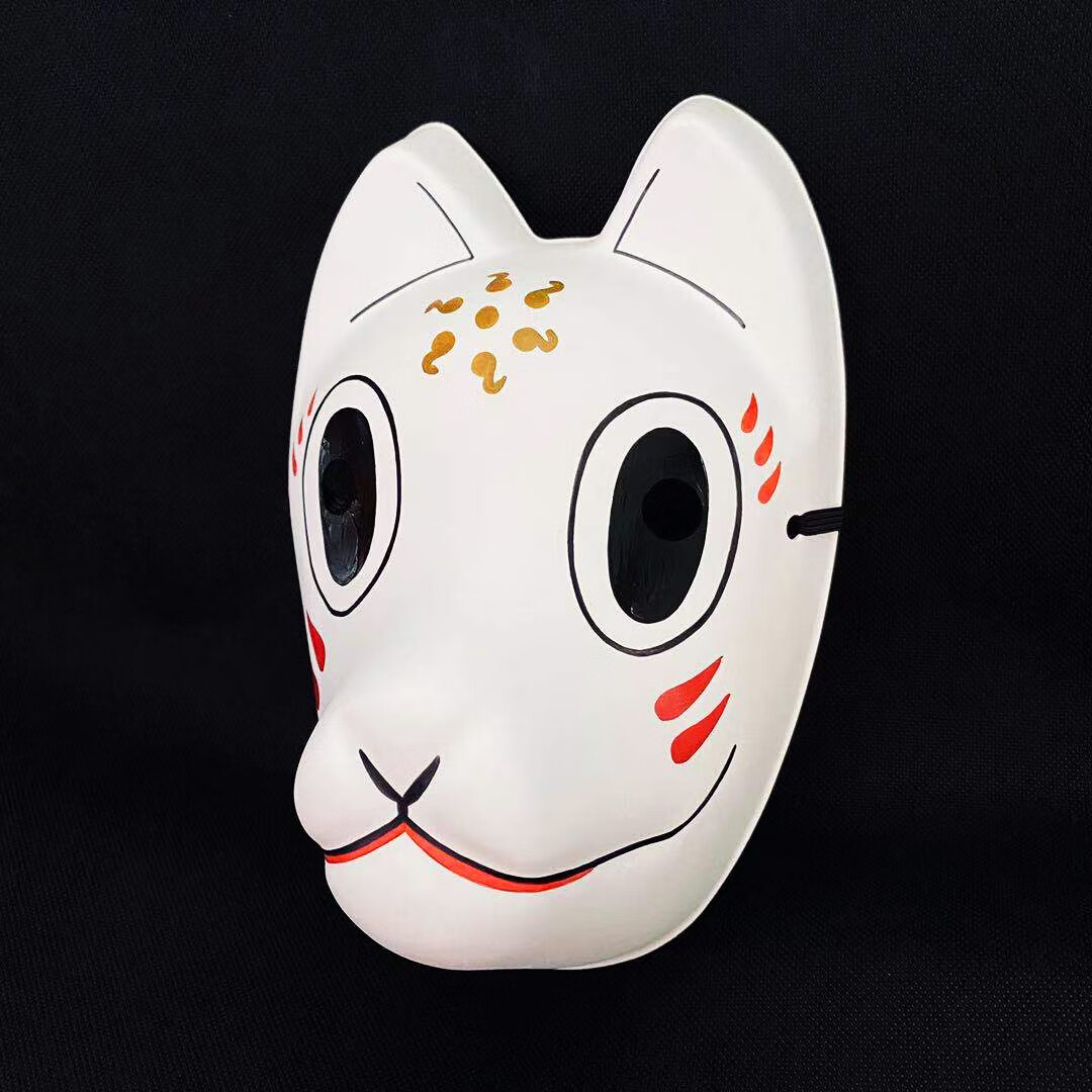 狐狸面具带耳朵手绘 萤火之森面具 日本狐狸面具 和风手绘面具 稻荷神