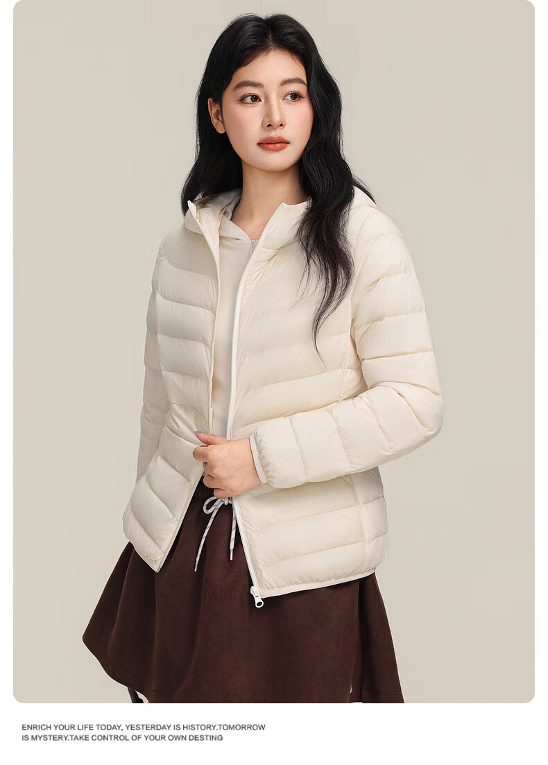 YAYA Lightweight Women's Down Jacket Warm Fashion Slim Short Duck Down Autumn Winter Hooded Lightweight Coat 31