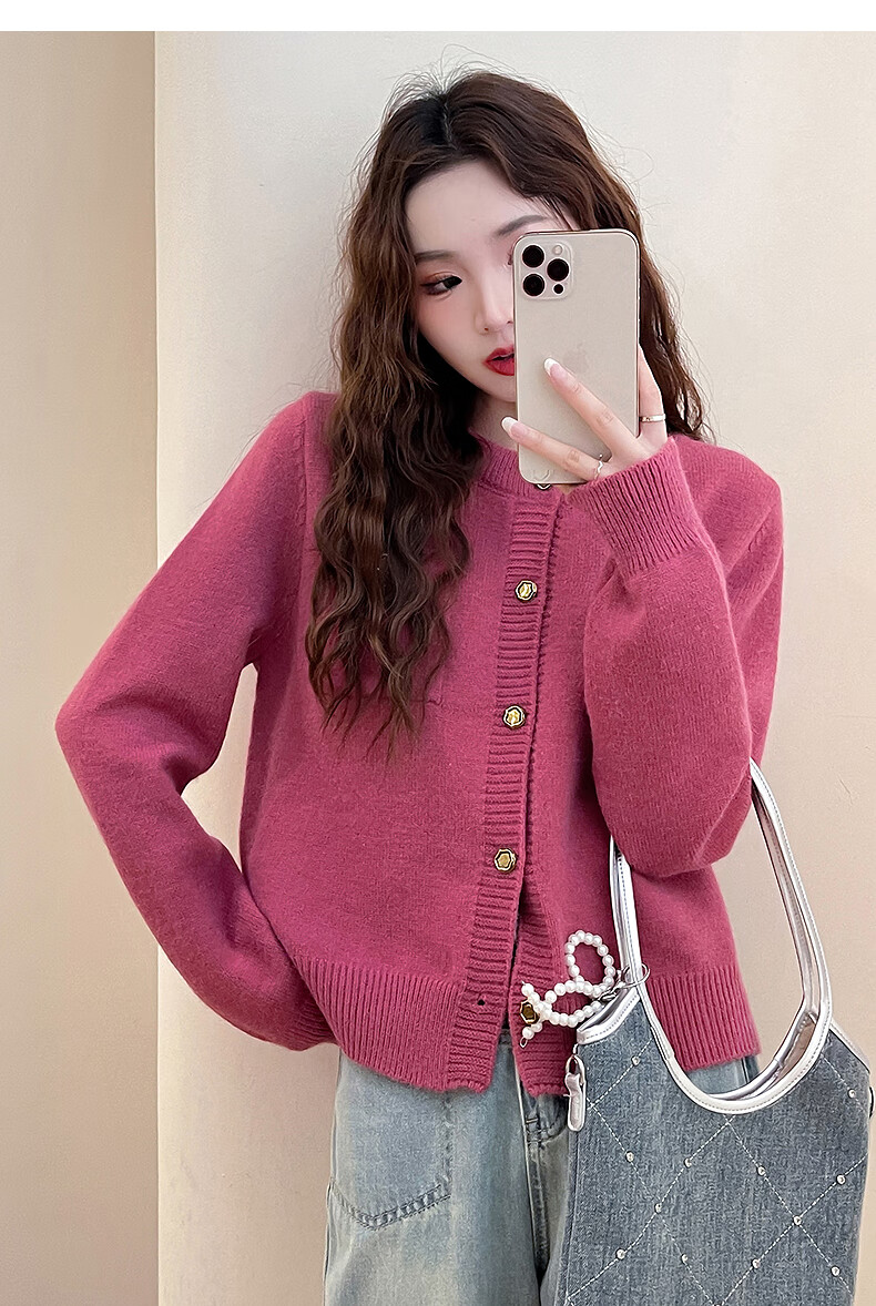 TonLion 2025 Autumn Winter New Small Fragrance Style Cardigan Sweater Women Round Neck Gentle Temperament Knitwear 9