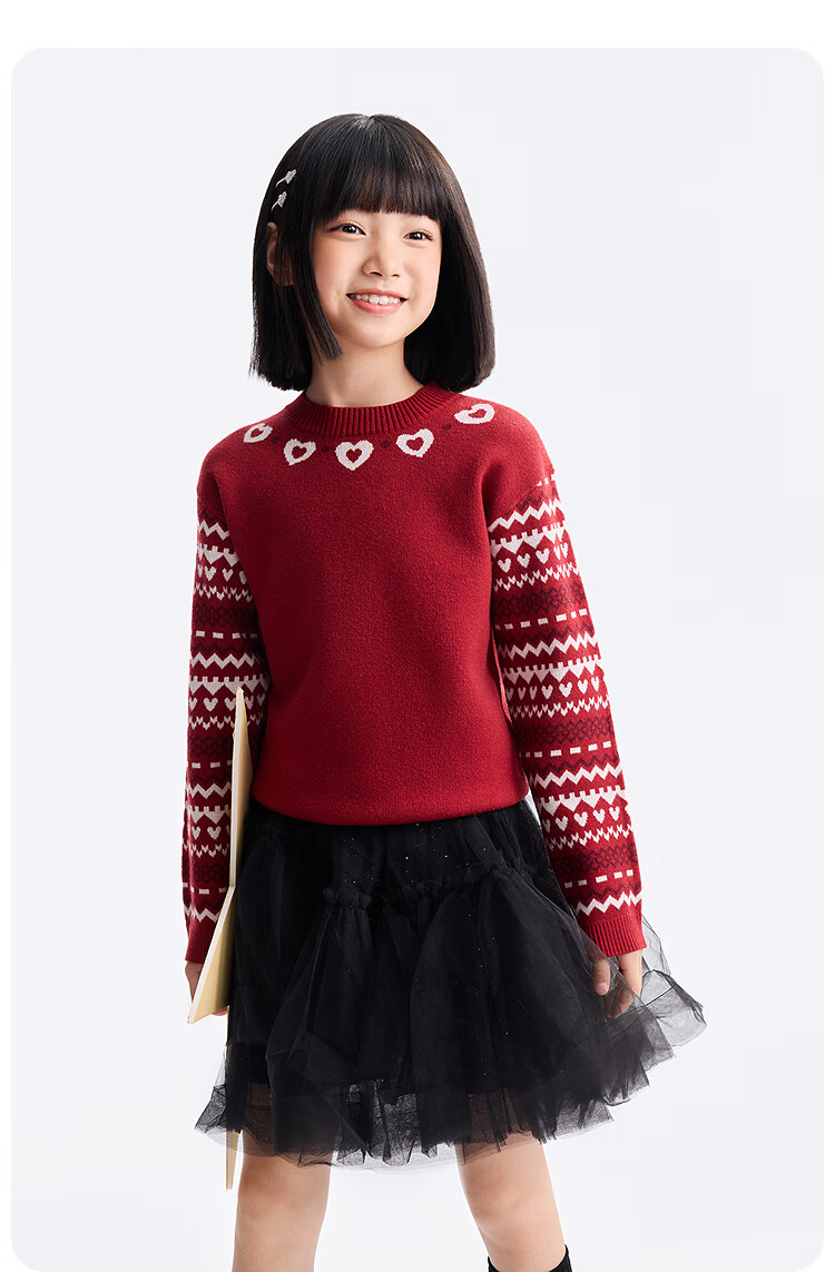 Annil Kids Girls' Crew Neck Long Sleeve Knit Sweater 2025 Winter New Apricot 140 3