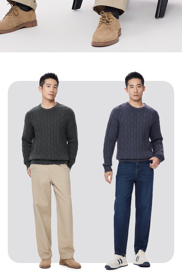 Giordano Men's Twisted Pattern Sweater Autumn Winter New Blended Anti-Pilling Vintage Crew Neck Knitwear 13055764 7