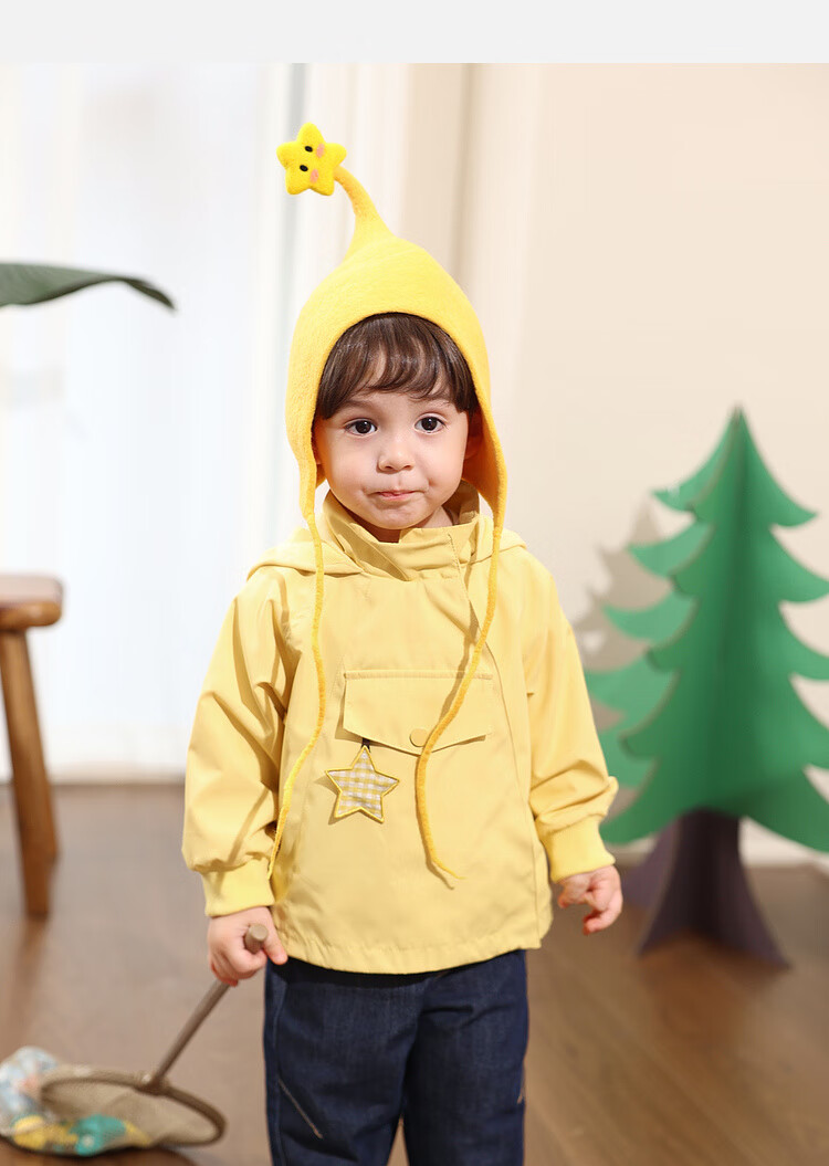 LUSON Little O Dad Boys' Autumn Hooded Star Jacket Cute Baby Boys' Fall Coat with Pointed Hood 10