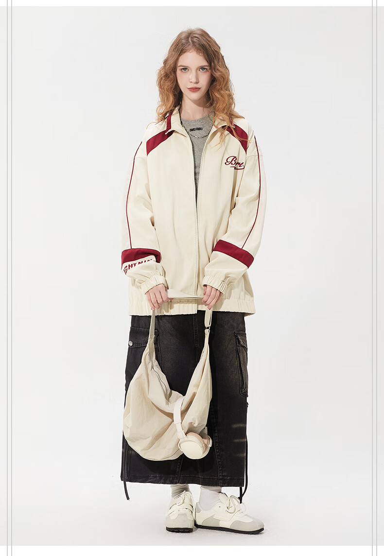 THE SIMPSONS Casual Loose Trendy Embroidered Colorblock Unisex Jacket Coat Gray Regular L 18