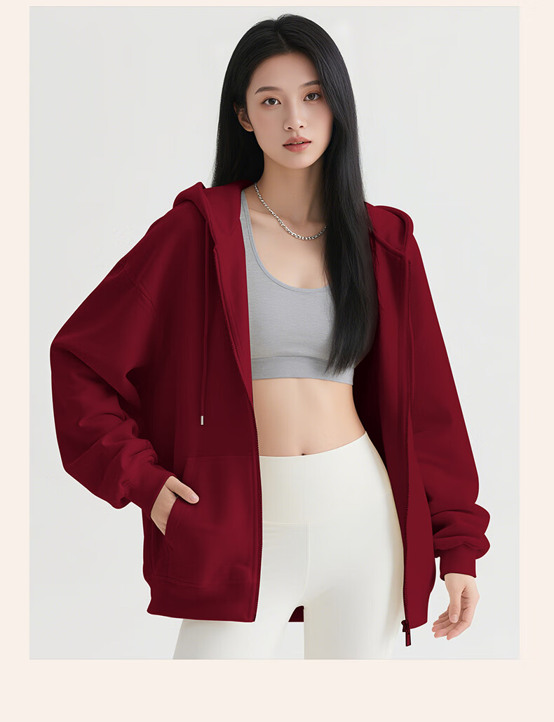 Baleno Double-Sided Cotton Zipper Hoodie Women Autumn New Loose Gray Youthful Casual Cardigan Jacket Top 6