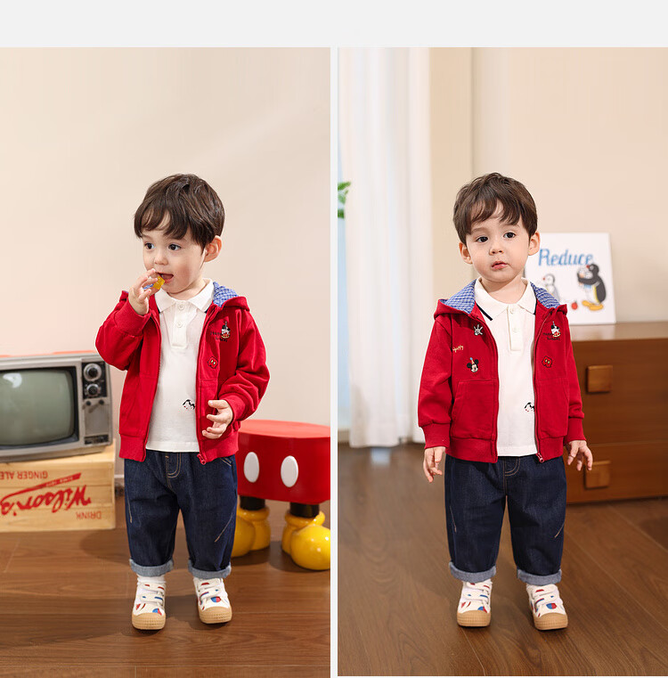 LUSON Little O Dad Boys' Baby Jacket Spring Hooded Red 2025 New Boys' Sweatshirt Baby Cardigan Spring Autumn Wear 11