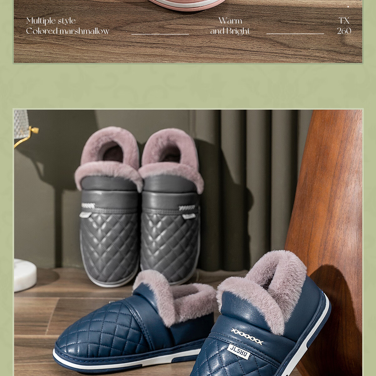 Grace Waterproof Cotton Slippers Women 2025 New Autumn Winter Indoor Home Warm Non-Slip Fully Covered Heel Cotton Shoes Men Winter 4