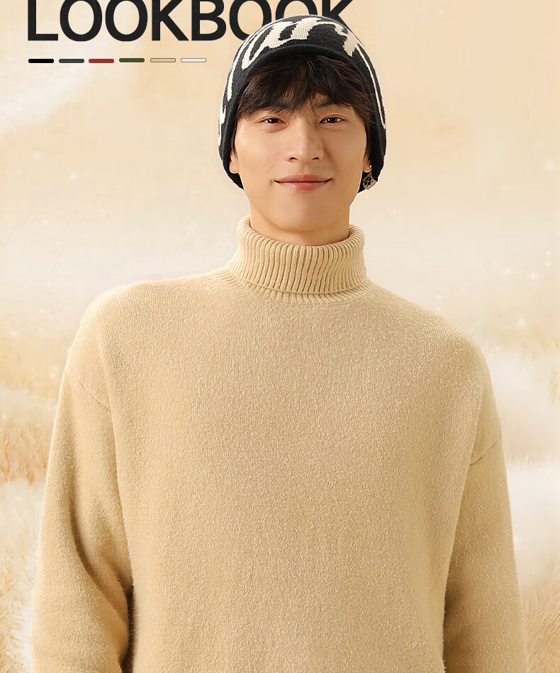 MINISO Men's Winter Turtleneck Sweater Soft Skin-Friendly Cashmere Blend Knitwear Off-White XL 2