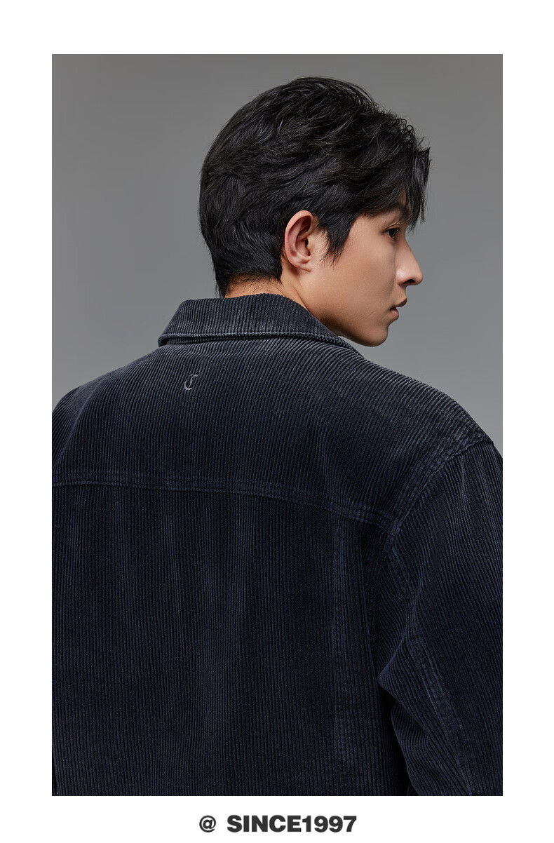 CABBEEN Black Corduroy Denim Jacket Men Gradient Washed Corduroy Denim Winter Coat 3