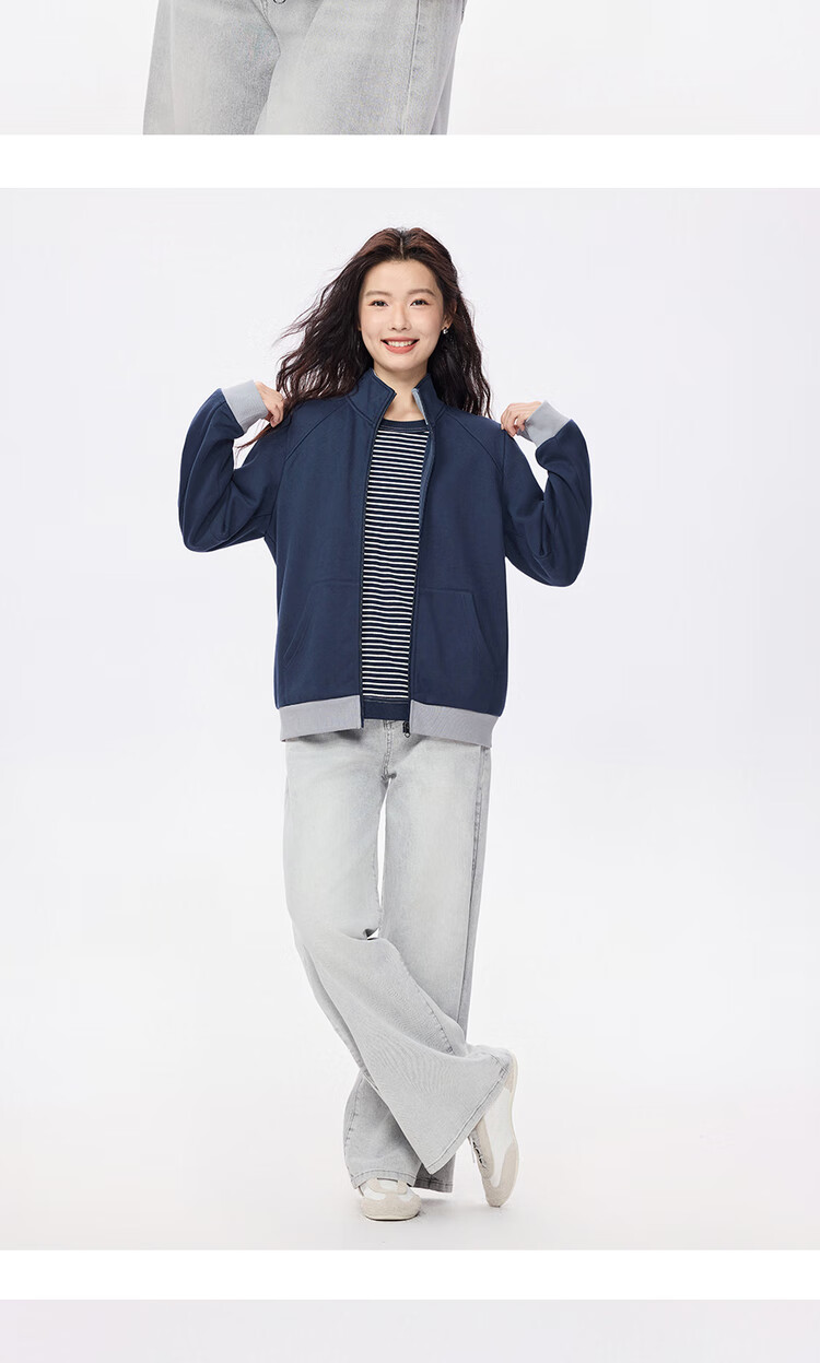 Giordano Women's Casual Autumn Winter Fleece Lined Zipper Jacket Colorblock Stand Collar Sweatshirt 05375885 10