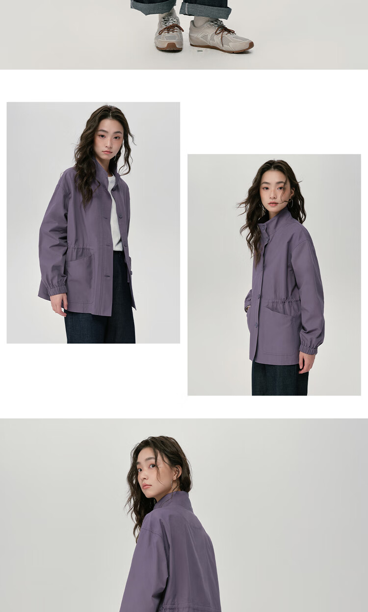 Giordano Designer Loose Fit Women's Jacket Stand Collar Waist-Adjustable Mid-Length Trench Coat 18375607 9
