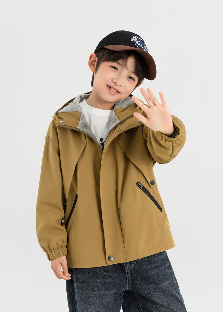 Duoduo Family 2026 Spring Autumn Kids Hiking Jacket Outdoor Warm Thin Fleece Water-Repellent Hooded Windproof Coat for Boys 14