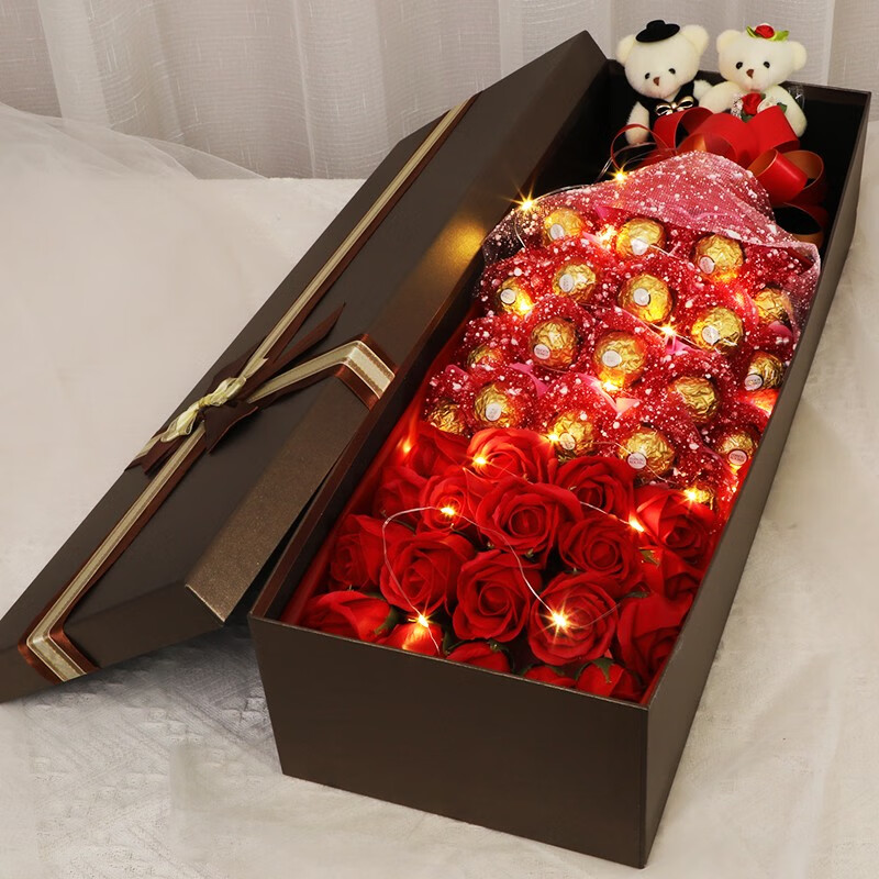 正品费列罗巧克力礼盒玫瑰金莎送女朋友浪漫表白创意巧克力花束会发光