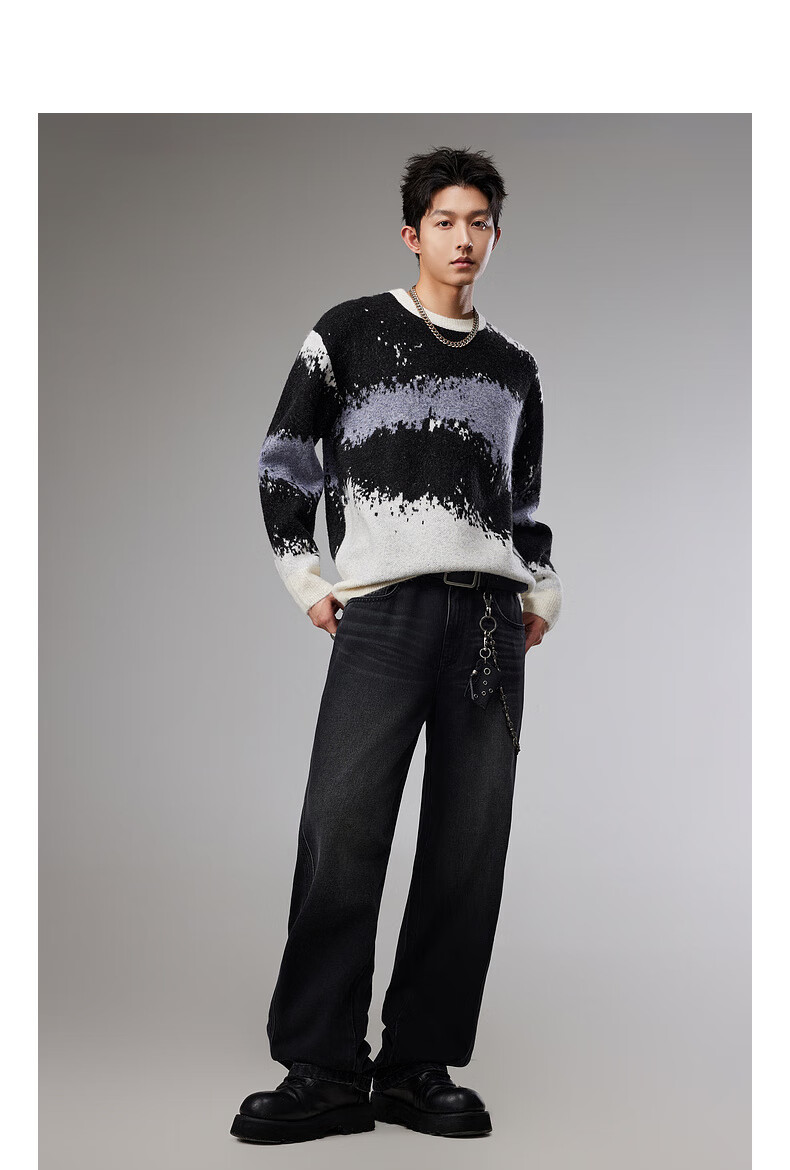 CABBEEN Men's Wool-Blend Colorblock Jacquard Patchwork Casual Wearable Long Sleeve Sweater 2025 Winter 4