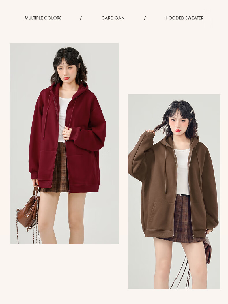 Jeanswest Women's Hooded Zip-Up Sweatshirt 2026 Spring New Casual Loose Campus Trendy Petite Jacket 10