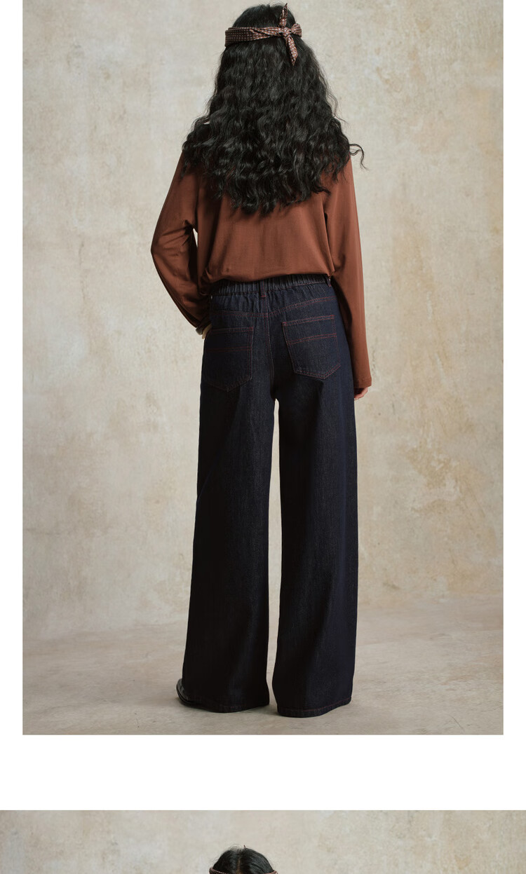 Giordano [Lu Zhengyi Star Edition] Autumn Winter Semi-Elastic Waist Natural Color Wide-Leg Jeans for Women 18415820 14