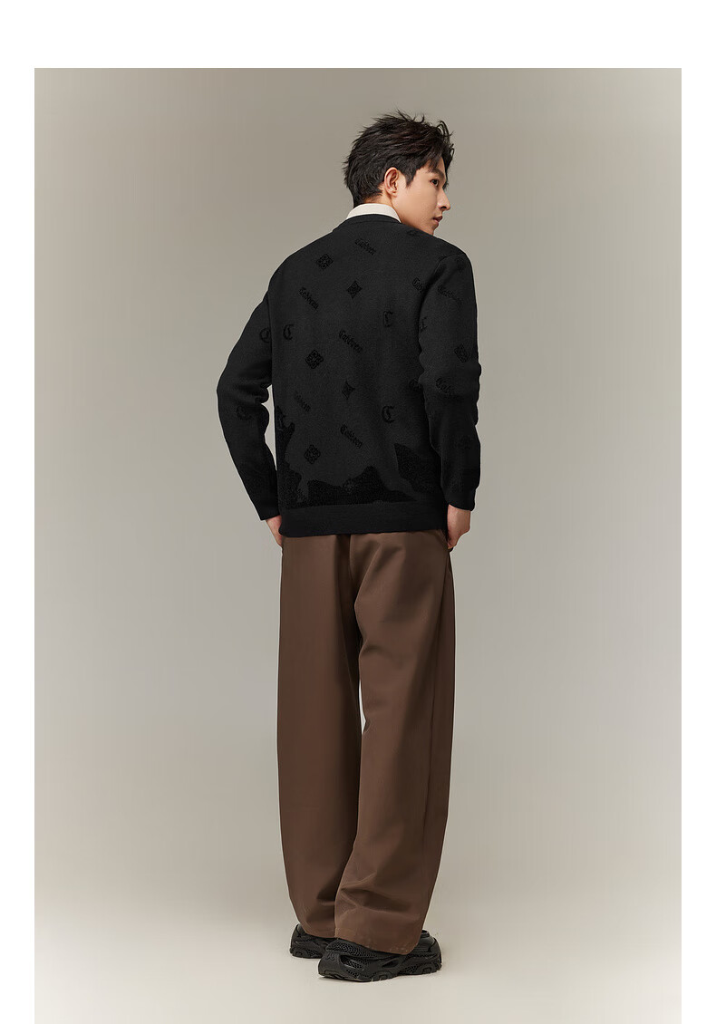 CABBEEN Men's Long Sleeve Sweater Logo Combined with Vintage Pattern 2025 Winter Knitwear 12