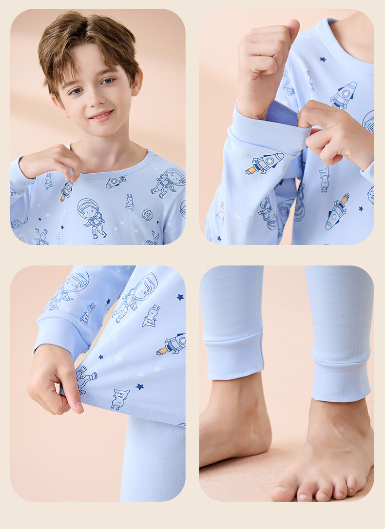 Yalu Children's Autumn Thermal Underwear Set Youth Pure Cotton Boys Warm Long Johns Pajamas for Fall and Winter Baby Sleepwear 12
