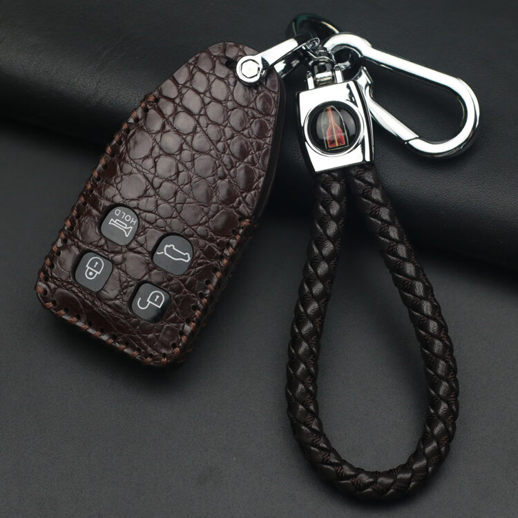 适用22款红旗hs5皮钥匙套鳄鱼皮红旗钥匙包 红旗_a款_黑色 编织挂绳【