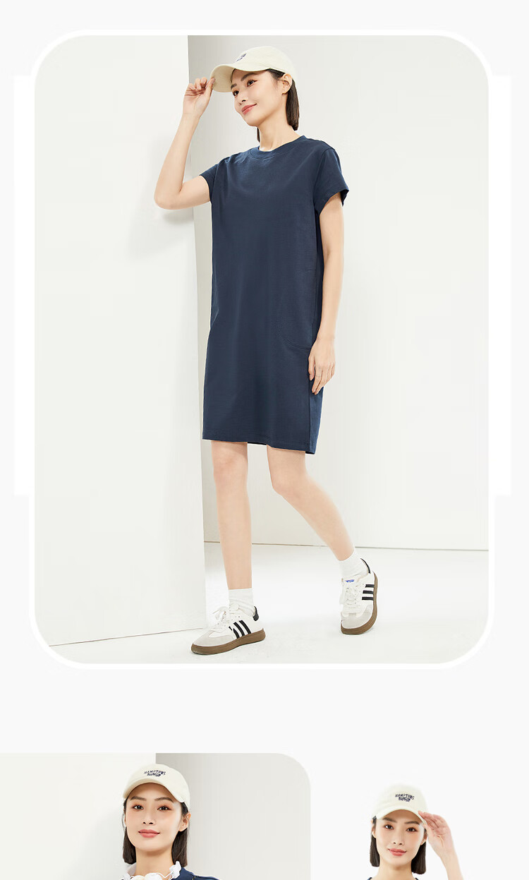 Giordano Women's Cotton Solid Color Semi-Circular Pocket Round Neck Short-Sleeve T-Shirt Dress 05465463 10