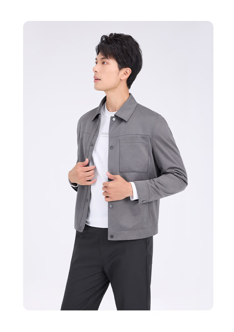 Laxdn Men's Jacket Autumn Winter Suede Fabric Warm Lightweight Business Casual Outerwear Medium Gray 2XL 3