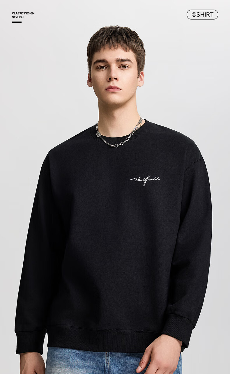Mark Fairwhale Fleece-Lined Crewneck Sweatshirt Men Autumn Winter 2026 New Loose Warm Long Sleeve Casual Top Dark Gray L 3
