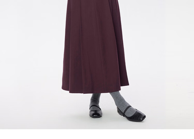Giordano Grey Pleated Skirt Women's Autumn Winter Draped Brushed A-Line Midi Skirt 05465681 15