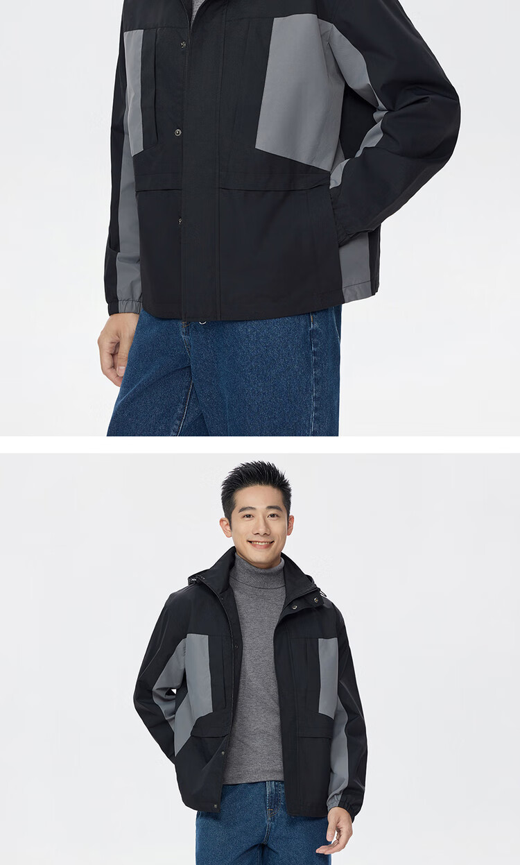 Giordano Men's Windproof Jacket Autumn Winter New Water-Repellent Color-Block Multi-Pocket Loose Hooded Coat 01075082 15