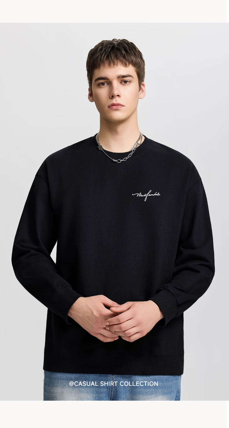 Mark Fairwhale Fleece-Lined Crewneck Sweatshirt Men Autumn Winter 2026 New Loose Warm Long Sleeve Casual Top Dark Gray L 15