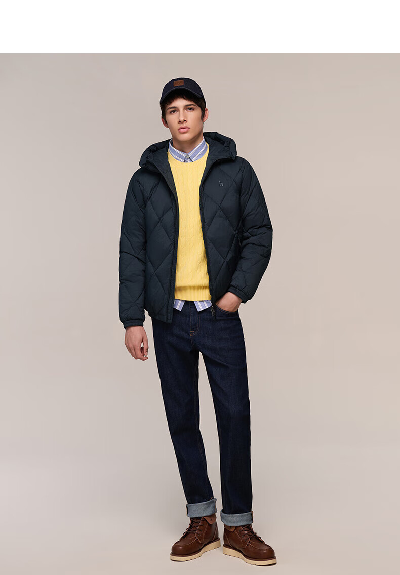 HAZZYS Men's Winter Goose Down Hooded Quilted Short Thick Jacket ASFZU0CDX07 9