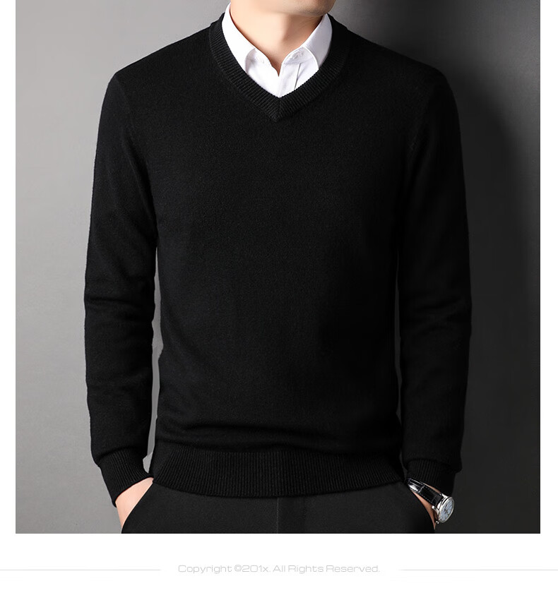 ROMON 100% Pure Wool Men's Thick Heavy 430G Warm V-Neck Casual Knit Sweater for Autumn and Winter 8