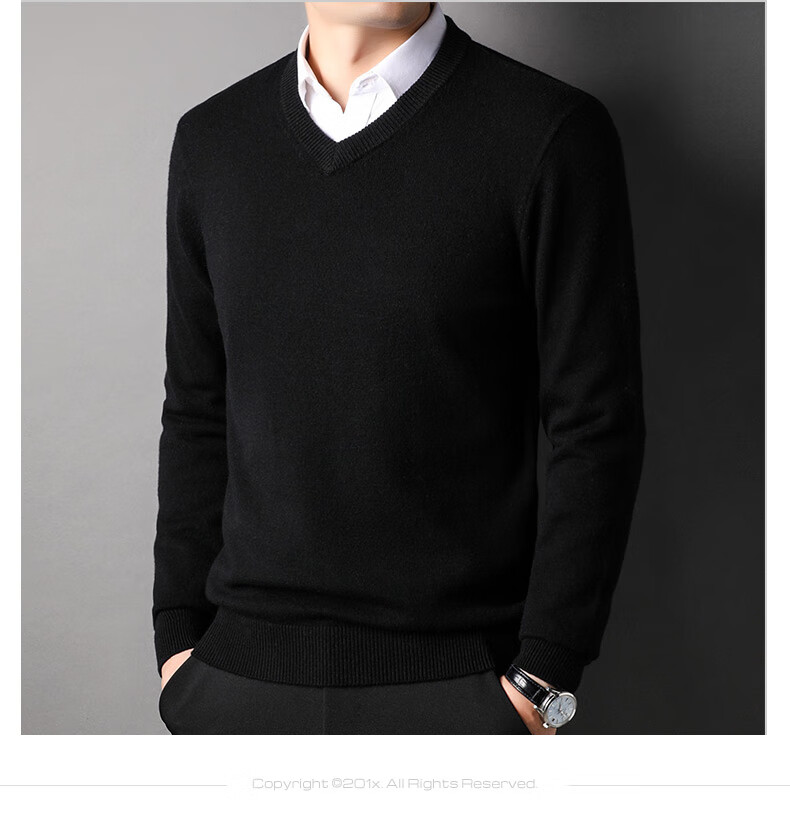 ROMON 100% Pure Wool Men's Thick Heavy 430G Warm V-Neck Casual Knit Sweater for Autumn and Winter 9