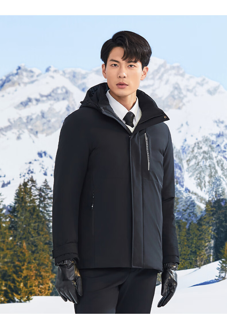 Goldlion GY Men's Three-Proof Anti-Feather-Leak Warm Hooded Down Jacket DGH0226-MK104 Black 2XL 7
