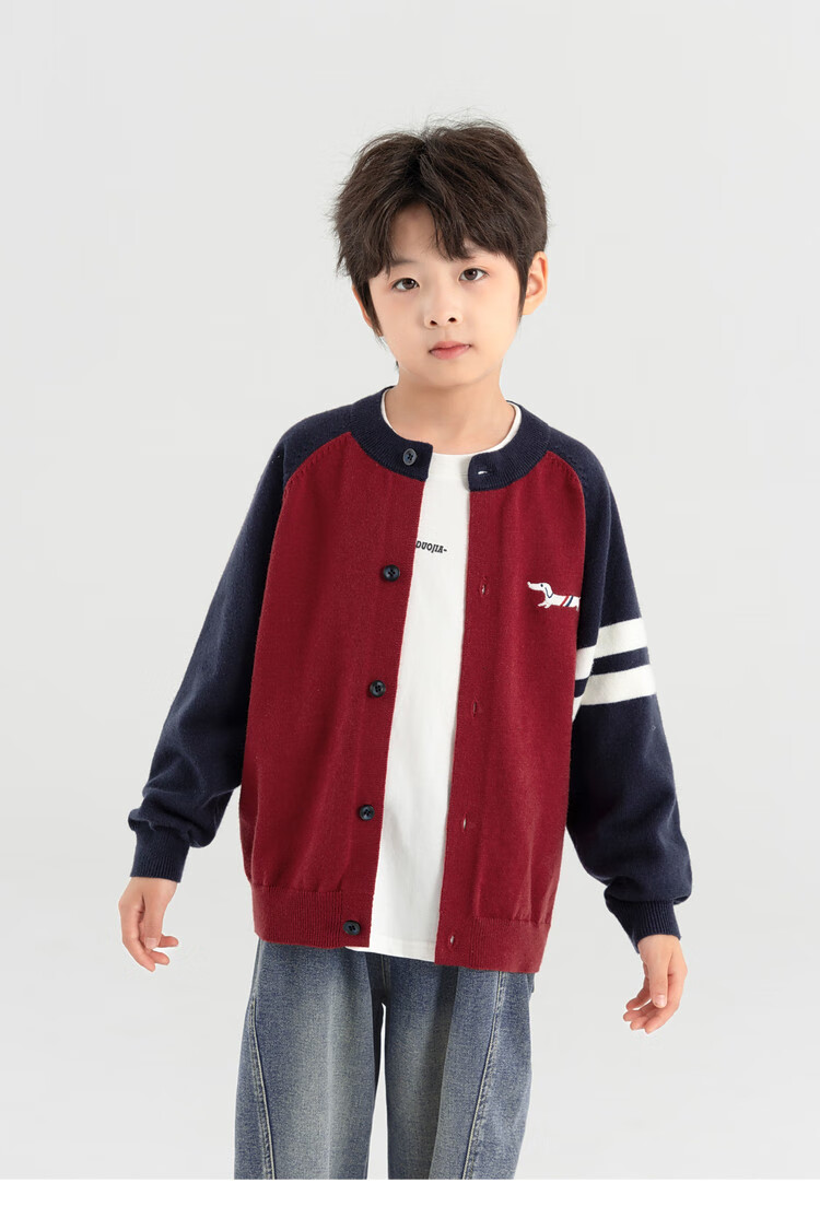 Duoduo Boys Cardigan Spring Autumn Layering Round Neck Sweater Children's 2026 New Cartoon Dog Colorblock Knit Top 9